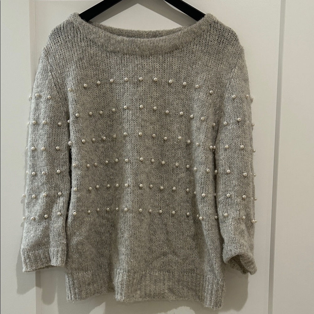 Band Of Outsiders Gray Pearl-Studded Sweater